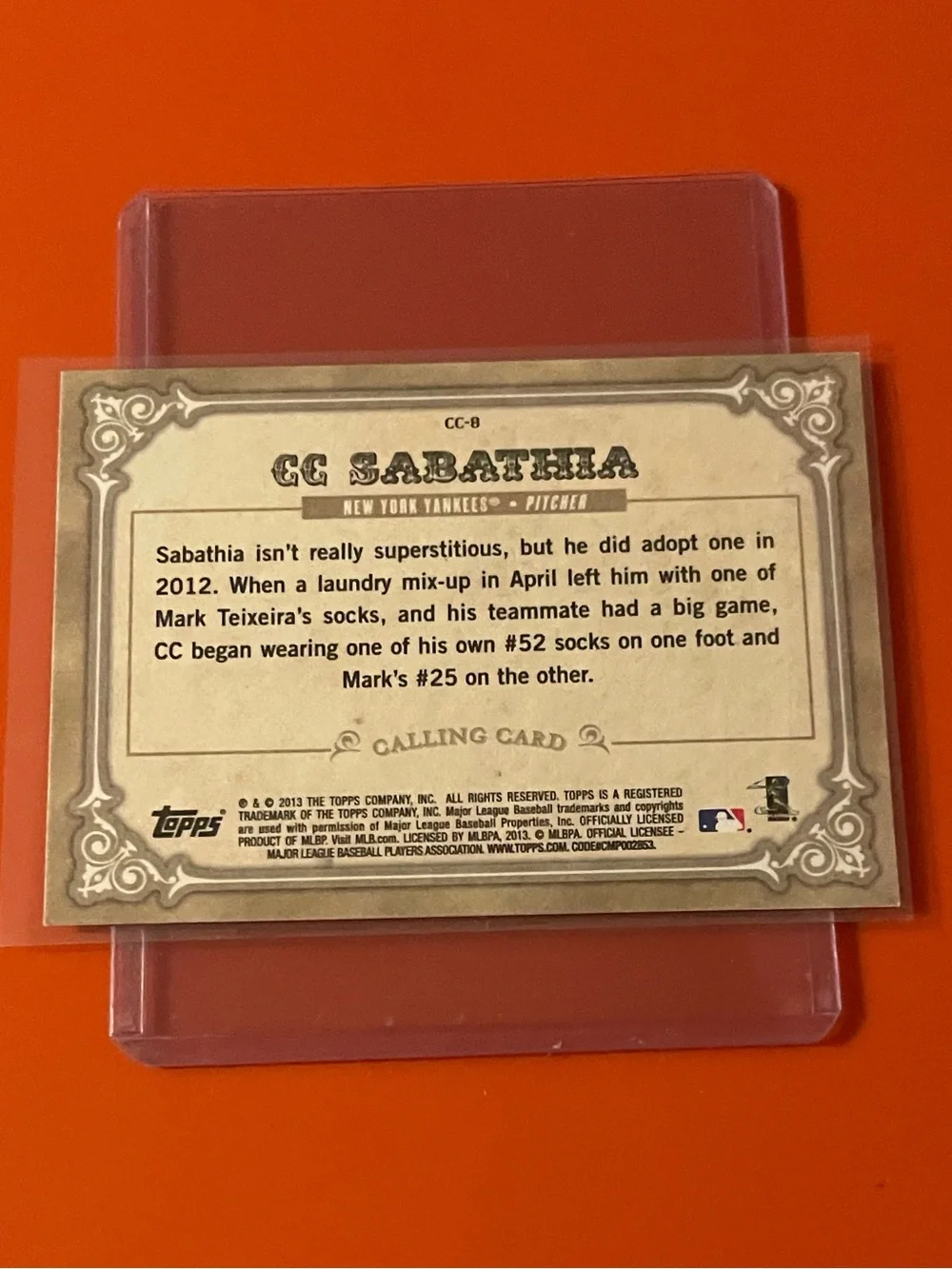 CC Sabathia #CC-8 2013 Topps [Calling Card] Baseball Trading Card